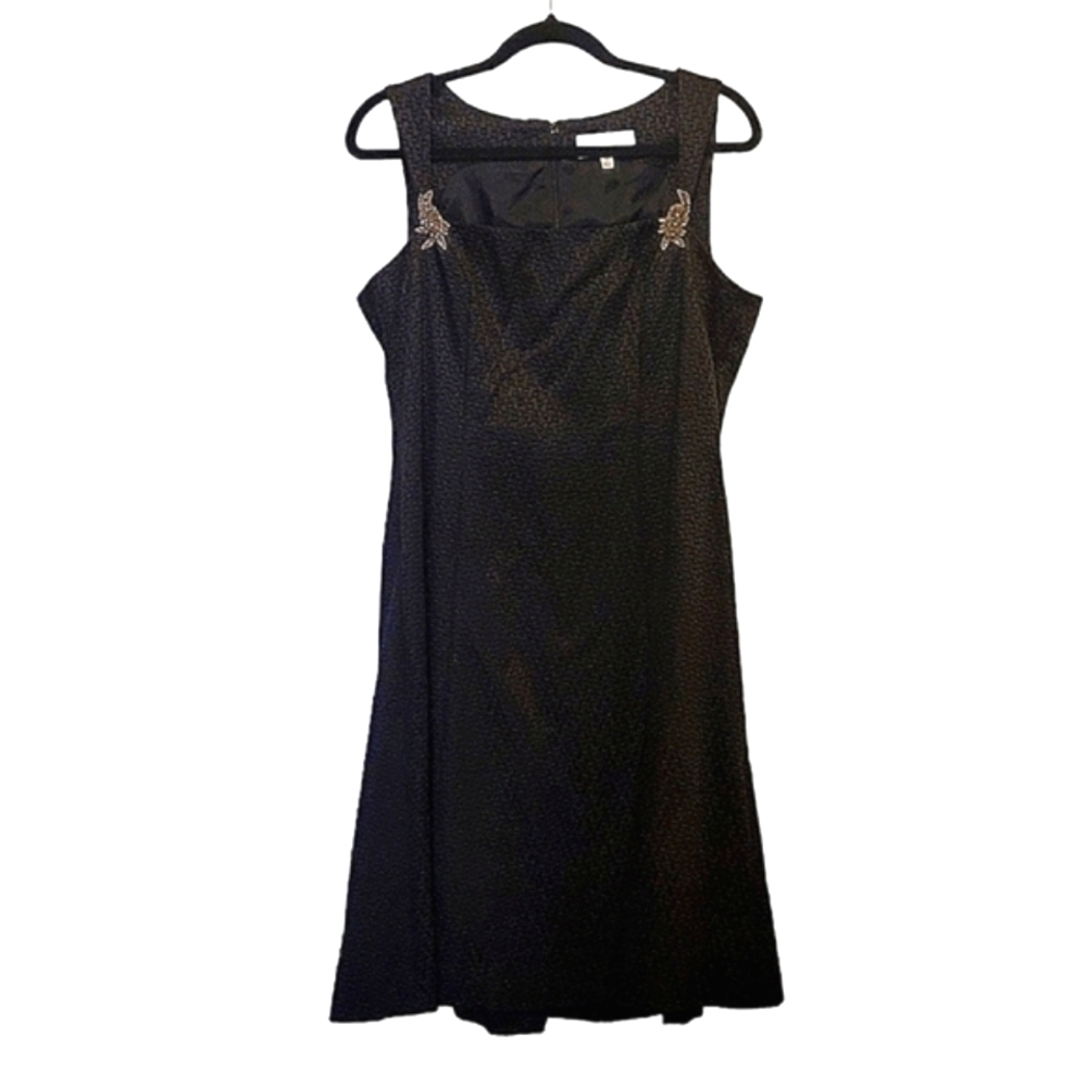 Badgley Mischka Designer Evening Black Cocktail Dress Fit & Flare Plus Size 14